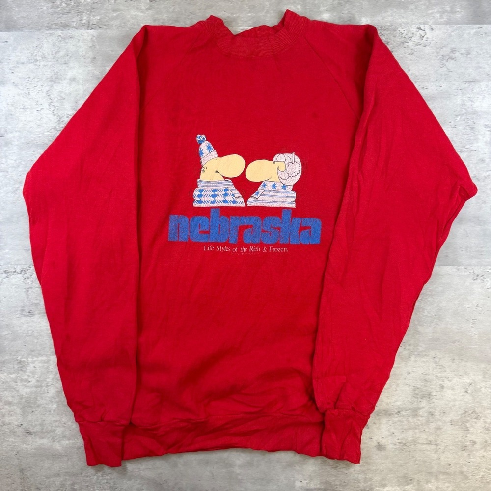 Vintage Nebraska Sweatshirt Red Life Styles of the Rich & Frozen Raglan Crewneck